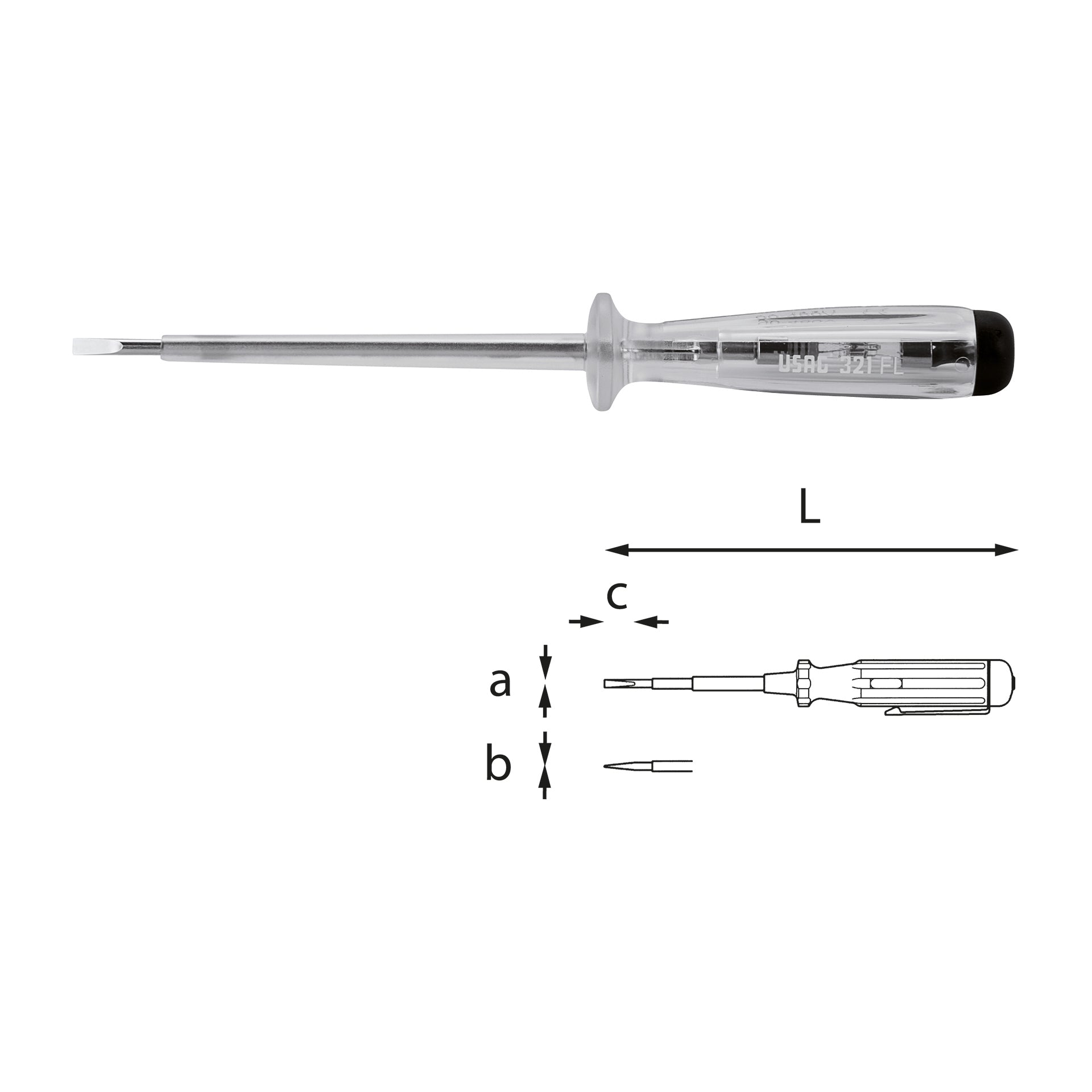 321 FL - Tournevis testeur de tension longue 90÷480 v - Usag - U03210006 321 FL - Tournevis testeur de tension longue 90÷480 v - Usag - U03210006